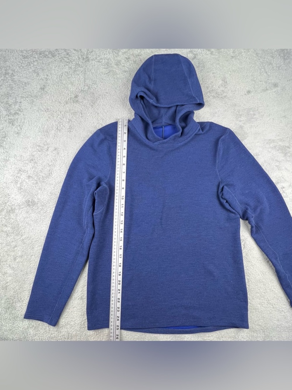 Lululemon Shift Stitch Hoodie Men's Med Blue Waffle Knit Thermal Performance - Picture 3 of 8